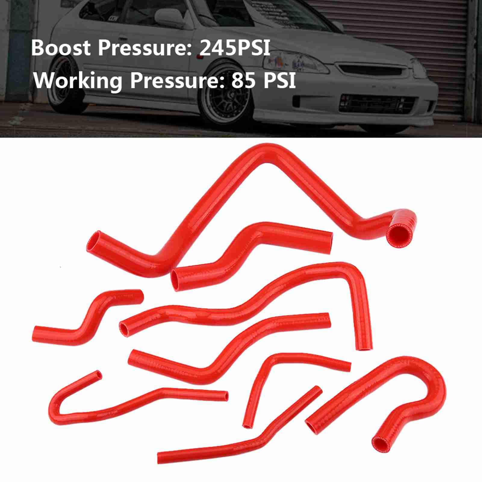 Kit de 9 mangueras de radiador de silicona, resistente al agua, resistencia a altas temperaturas, para D15 D16 SOHC EG EK 1992-2000 (rojo)