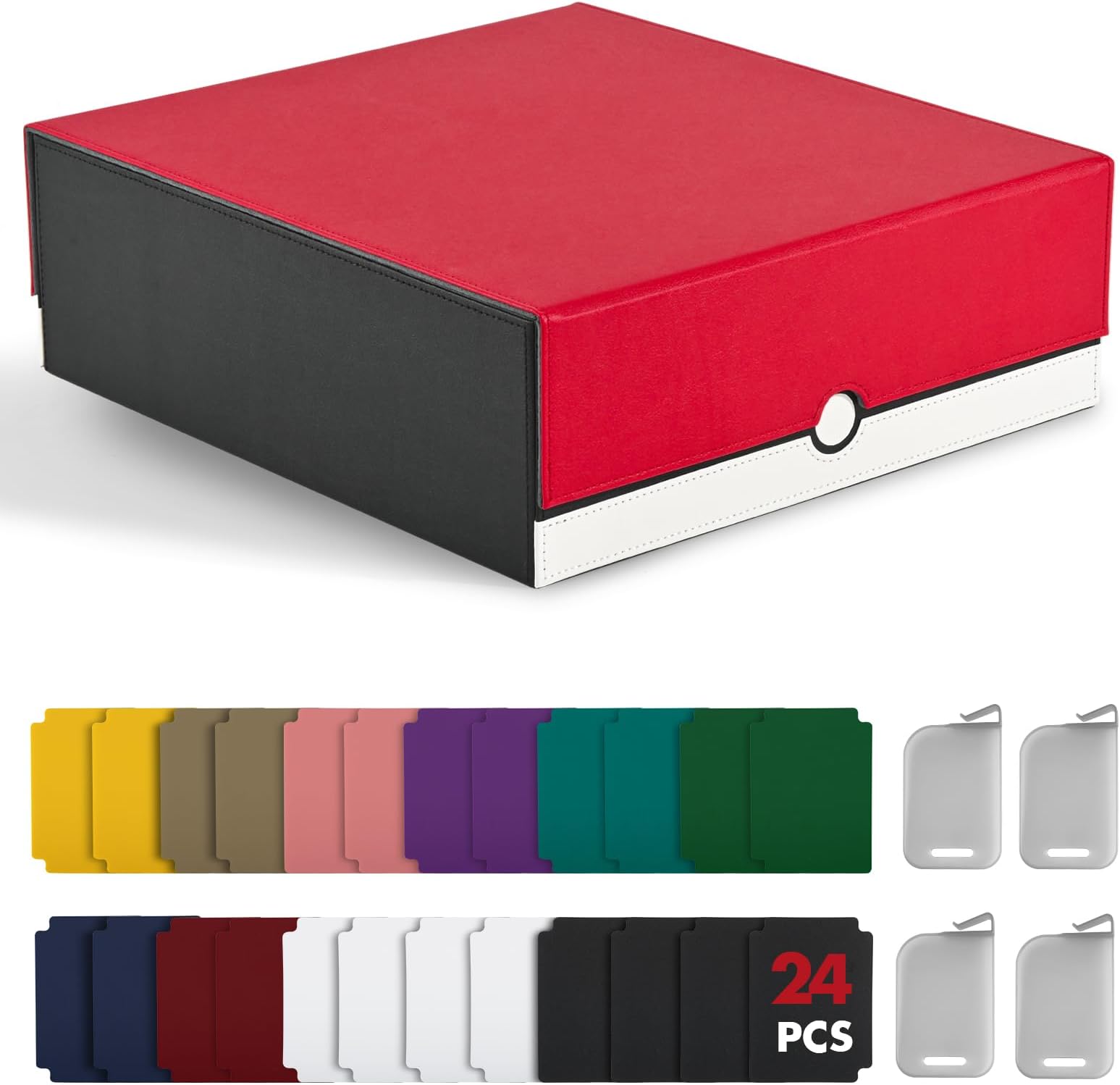 ZLCA Trading Card Storage Box, Commander Card Deck Case Holds 2400+ Cards, MTG Deck Box with 4 Plugs, Magic Card Organiser for TCG PTCG Cards (Red/White)