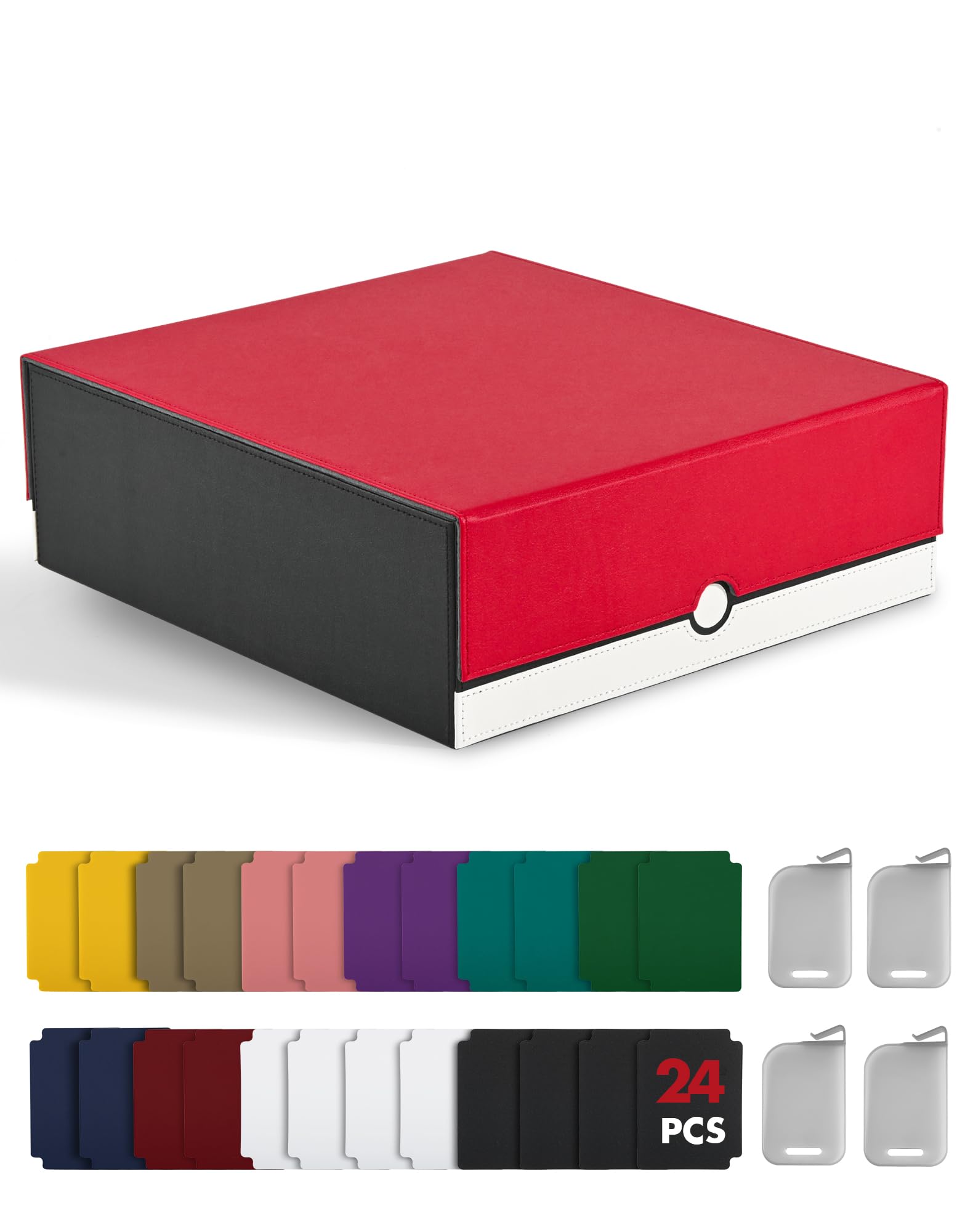 ZLCA Card Storage Box Holds 3000+, Deck Storage Case with 4 Stoppers, Card Organizer for TCG MTG PTCG(Red&White)