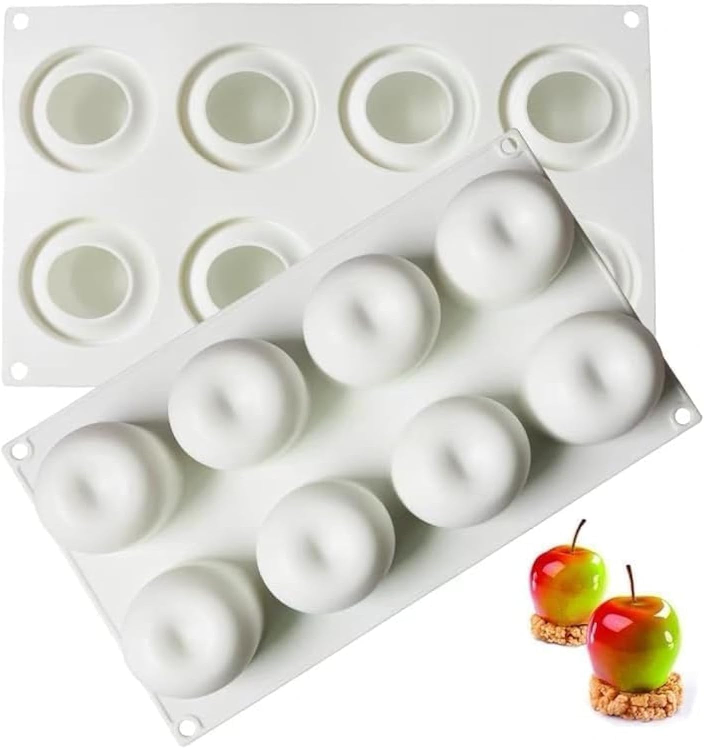 3D Apple Silicone Baking Mold, 8-Cavity Non-Stick Reusable Mold, Reusable Non-Stick Easy Release, for Mousse, Chocolate, French Desserts, Pastry & Cakes