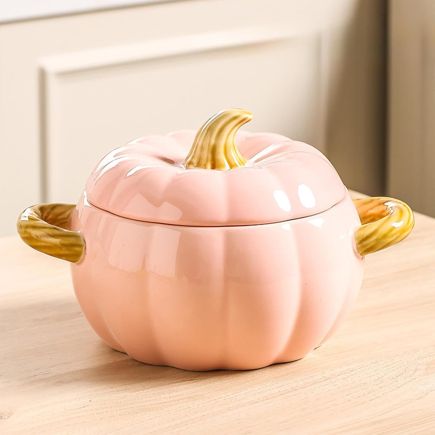 Unique Halloween Ceramic Pumpkin Tableware, Versatile for Milk, Oatmeal, Breakfast, Holiday Gift, Durable, for Halloween Parties and Everyday Use. (Pink)