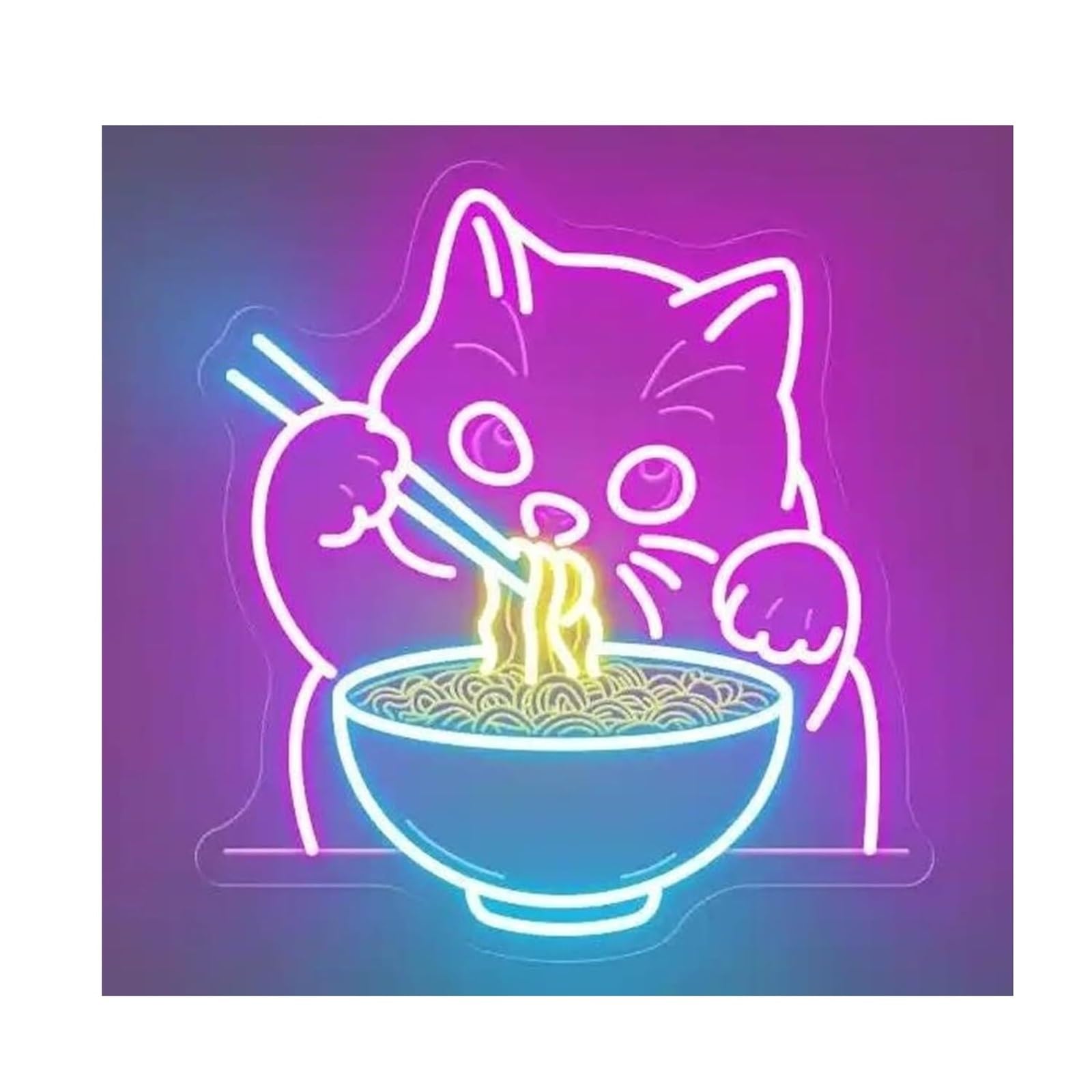 Zynther Neon lamp Soothing Atmosphere Neon Sign Lamp for Cat Ramen Business Shop Wall Decor Restaurant Noodles(B)