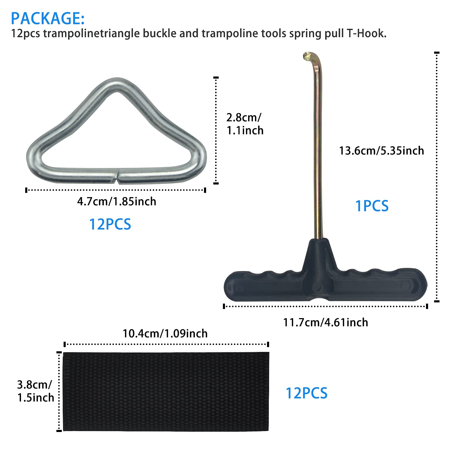 12Pcs Trampoline Triangle Buckle with a Trampoline Spring Tool, Trampoline Triangle Rings Replacement,Trampoline Accessories