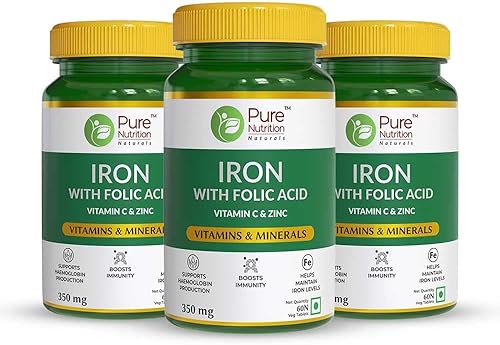 Uxa Pure Nutrition Hierro con ácido fólico, zinc, vitamina C y vitamina B12 para apoyar la producción de hemoglobina, aumentar la inmunidad y