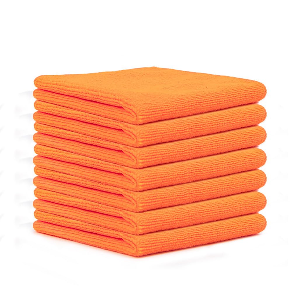 Pack of 10 Microfibre Cleaning Cloths 30 x 30 cm Orange All-Purpose Cloths Soft Cleaning Cloth Microfibre Cloths Absorbent Kitchen Towels Tea Towels Lint-Free Washable Cleaning Cloths for Home Car