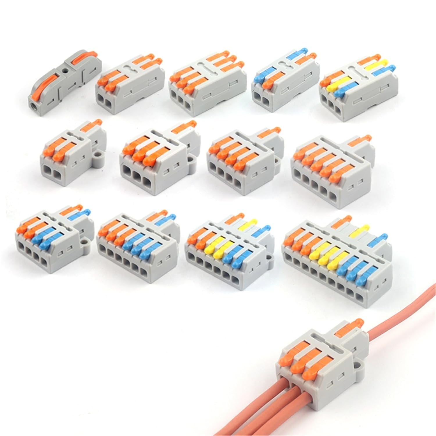 Quick Wire Conductor Connector Universal Compact 2/3 Pin Splicing Push-inTerminal Block 1 in Multiple Out with Fixing Hole 5Pcs(D2-2O,50PCS)