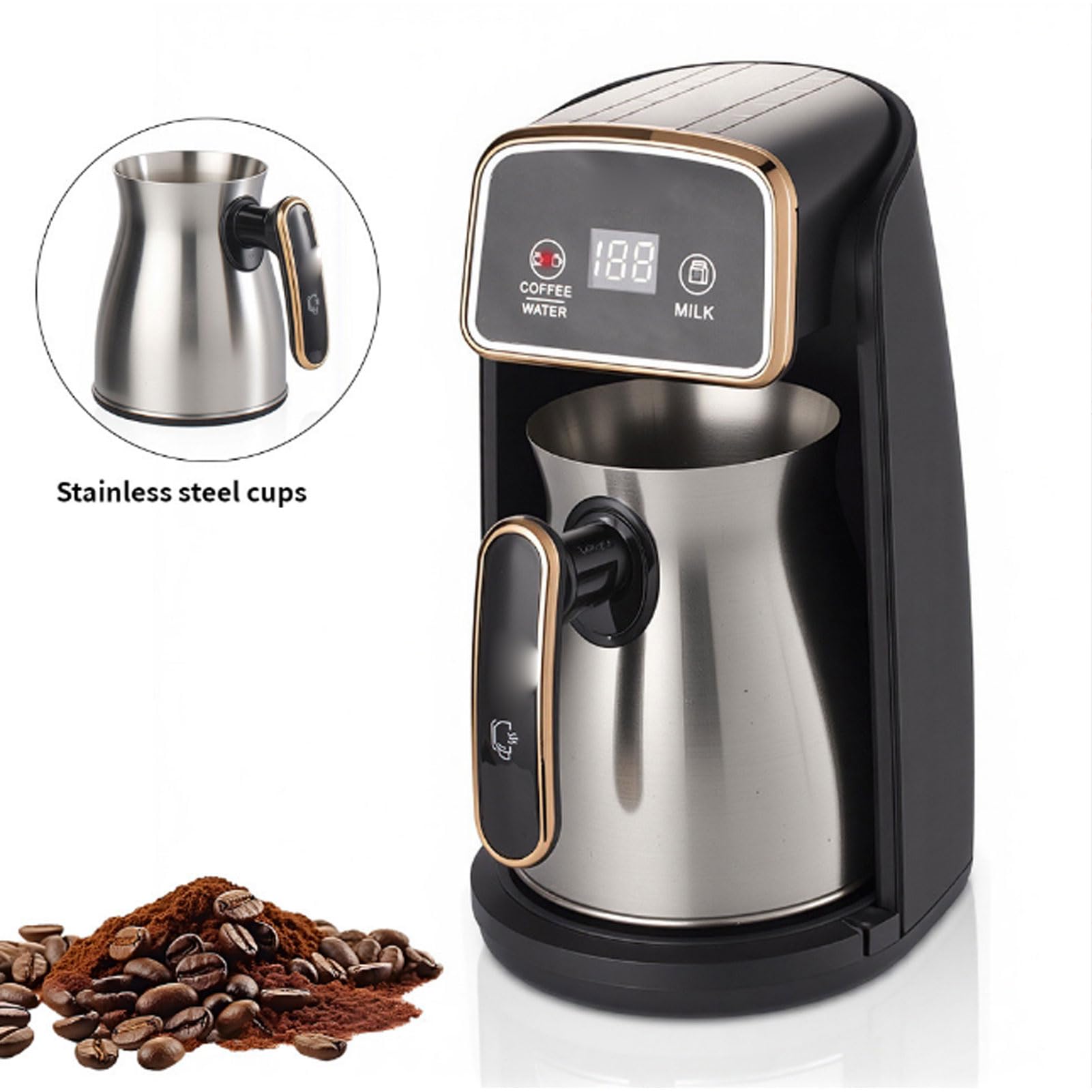 PUSOKEI Comoda Macchina da caffè Elettrica per Uso Domestico e in Ufficio, Caffettiera Turca Portatile in Acciaio Inossidabile, 1 Caffettiera e Macchina