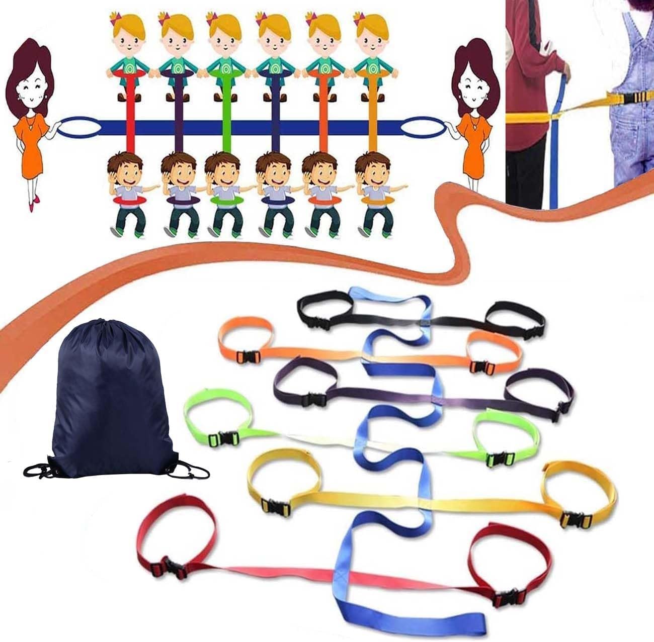 Walking Rope for Preschool,Toddler Walking Rope with Waist Belts,Children's Walking Ropes with 12 Colorful Handles,Outdoor Safety Daycare Rope for Preschool Nursery Includes a Storage Bag