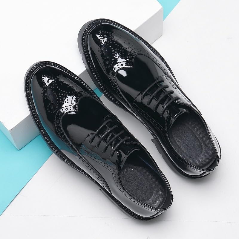 Men's Leather Formal Shoes Platform Slip-On Oxfords Comfortable Round Toe Chunky Heightening Lace Up Loafers Non Slip Lug Sole Casual Business Work Formal Shoes2