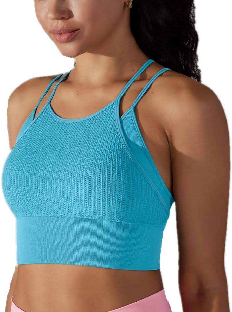 Womens High Impact Run Sports Bra Wirefree Workout Active Gym Fitness Racerback Yoga Bra