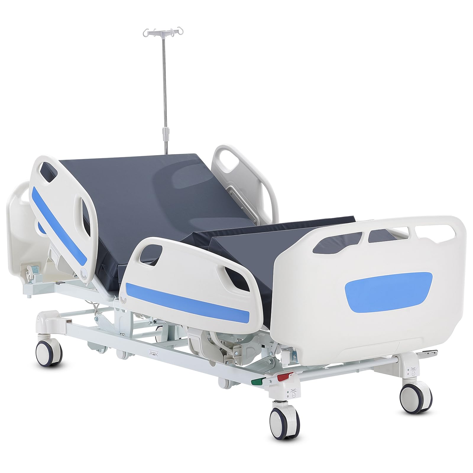 Happybuy Premium 5-Function Full Electric Hospital Bed, ICU Electric Medical Bed with Trendelenburg & Reverse Trendelenburg, 5-Inch Locking Casters & IV Pole, 550LBS Capacity for Home & Hospital Use