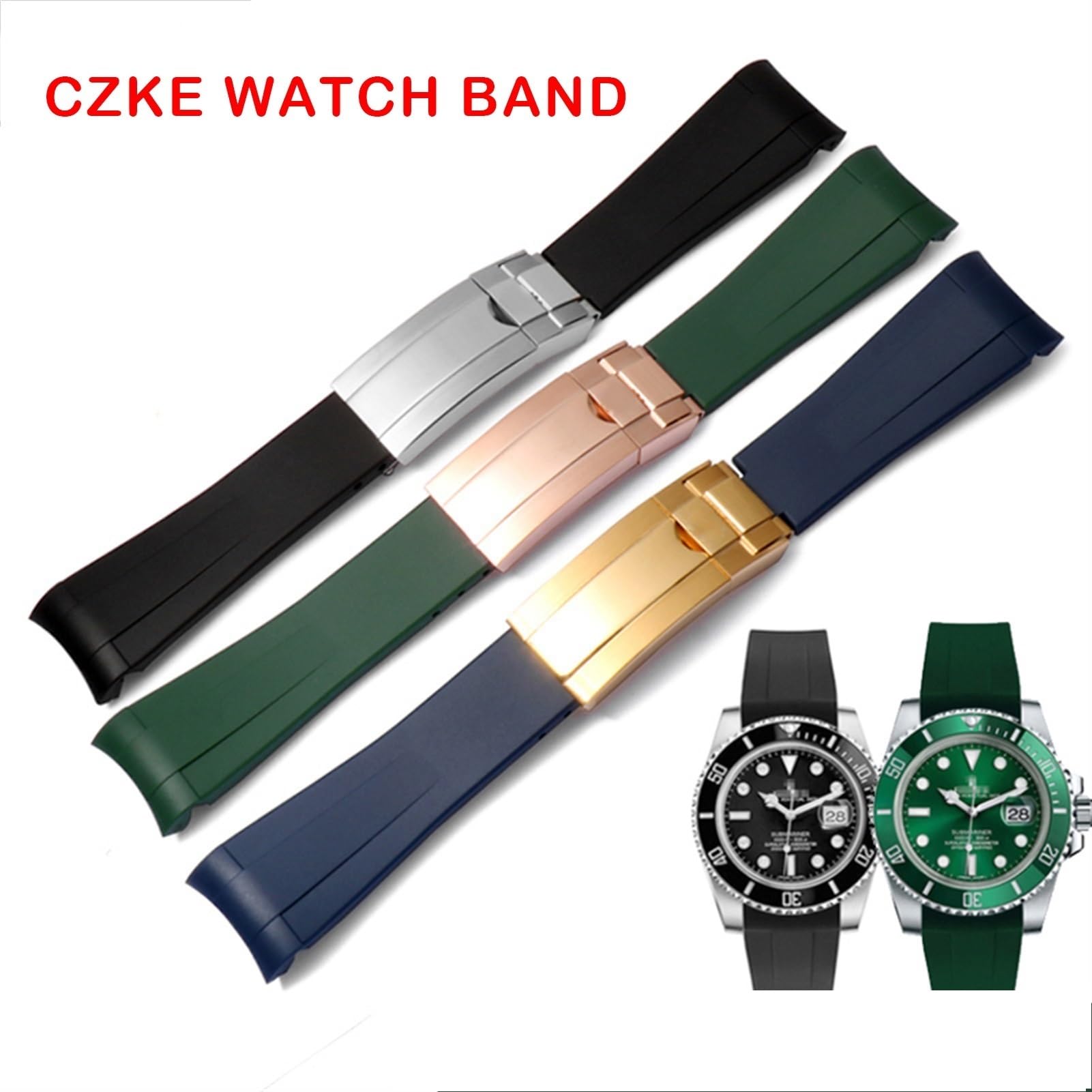 JDIME Pasek do zegarka Rolex gumowy pasek męski Ditongna zielony woda Ghost Diver Green Silicon 20 mm 21 mm pasek do zegarka