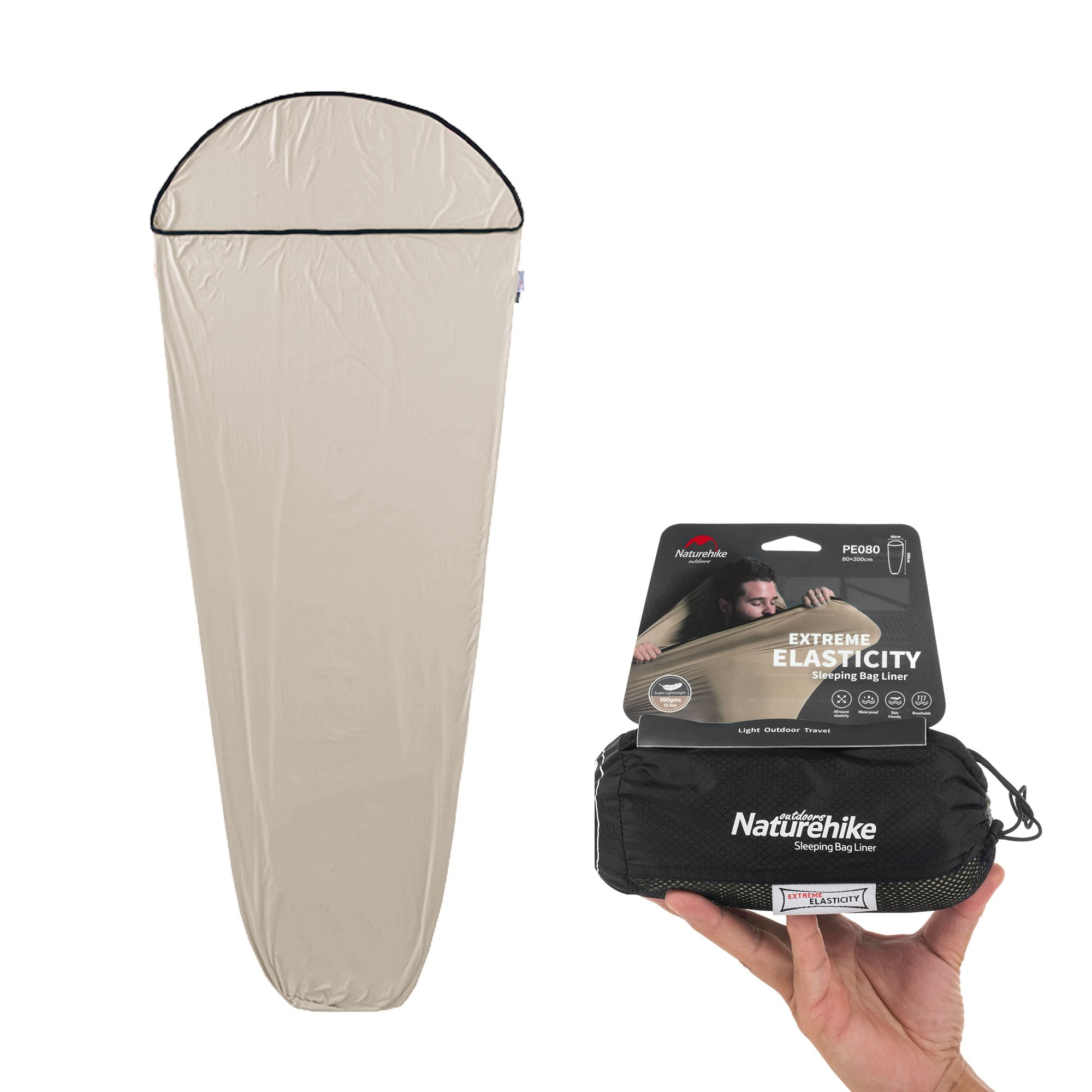 Naturehike Ultralight Hut Sleeping Bag Liner only 390g High Elasticity Travel Sleeping Bag with Small Pack Size for Backpacking, Hostels and Camping