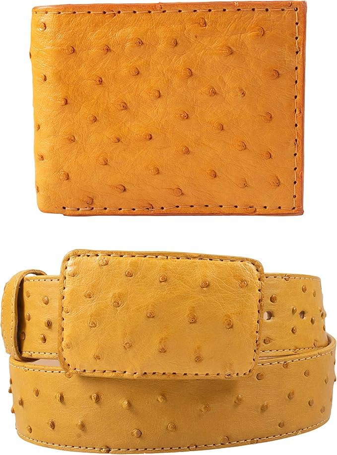 Combo Genuine Ostrich full quill leather skin belts and wallets for men 1.5