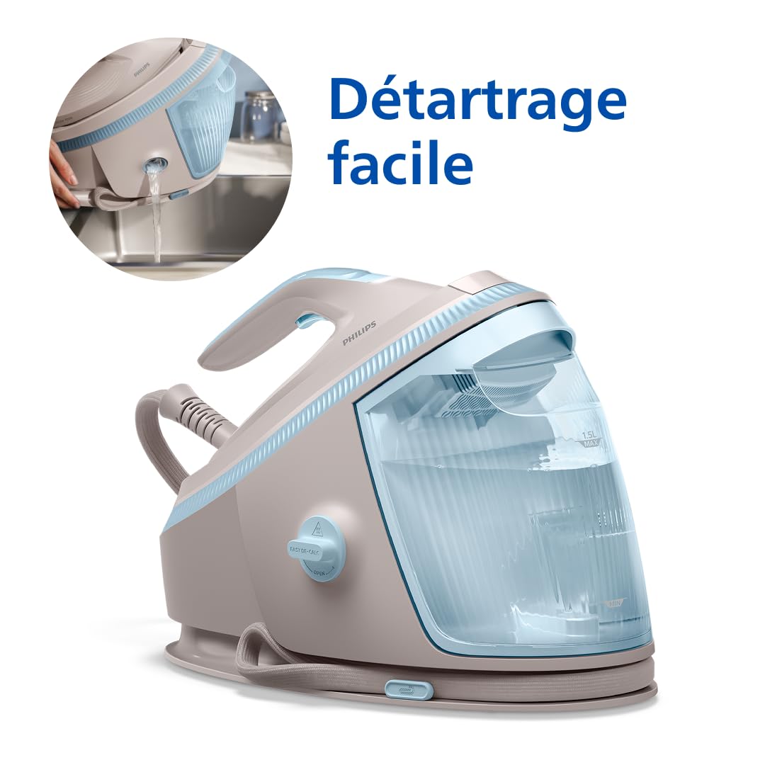 Philips Centrale Vapeur PerfectCare Série 7000 - Puissance 3120W, Effet pressing 600g, Pression 8.5 bars, Technologie OptimalTEMP, Eco, semelle SteamGlide Elite, Réservoir de 1.5L, Beige (PSG7200/60)