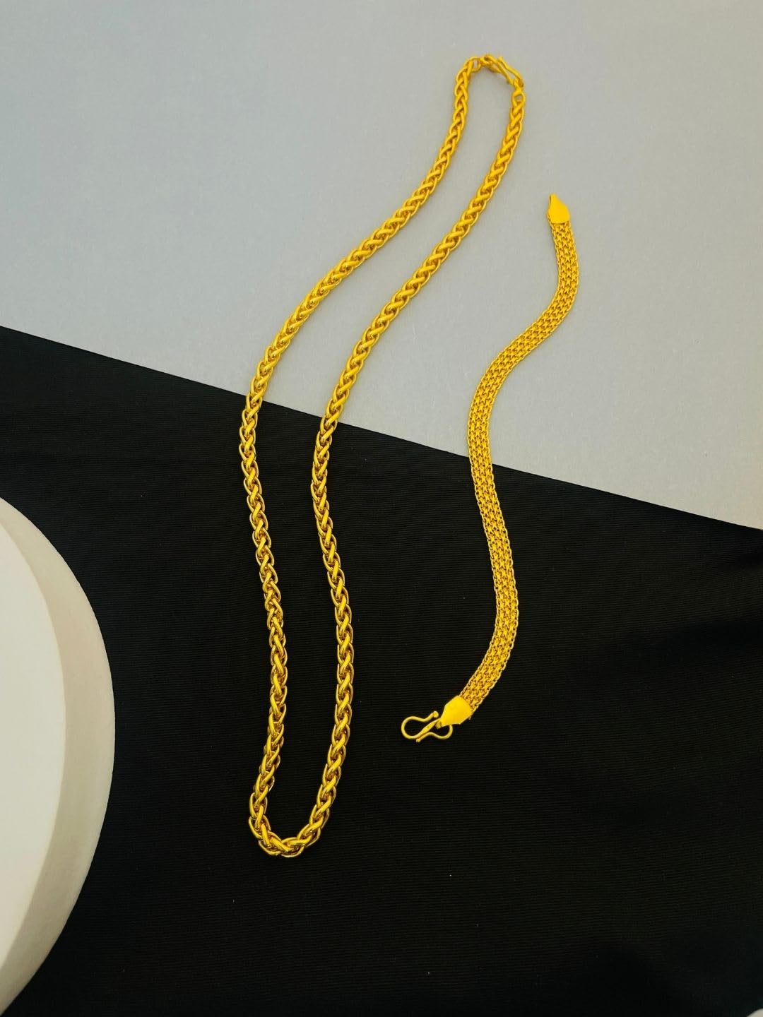 1 Gram Gold Chain for Men with Bracelet Combo | Gold Plated 18 Inch Chain | Long Lasting Colour | S Hook | Stylish Set-image-8