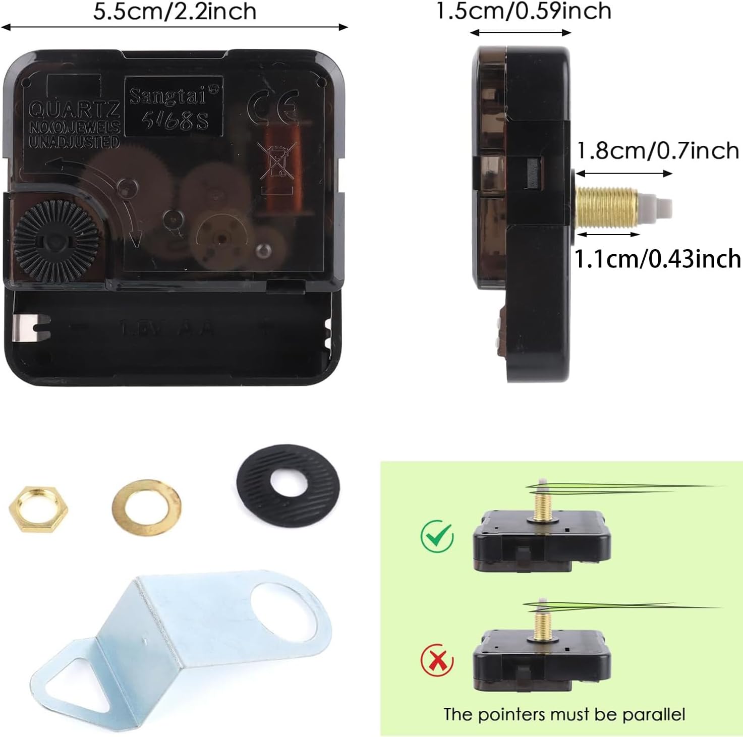 Quartz Clock Mechanism Kit, Glow in The Dark Clock Hands & Clock Numbers Set, High Torque Long Shaft Motor, 3 Pairs Hands for DIY Wall Clock Repair/Replacement (Non-Ticking)