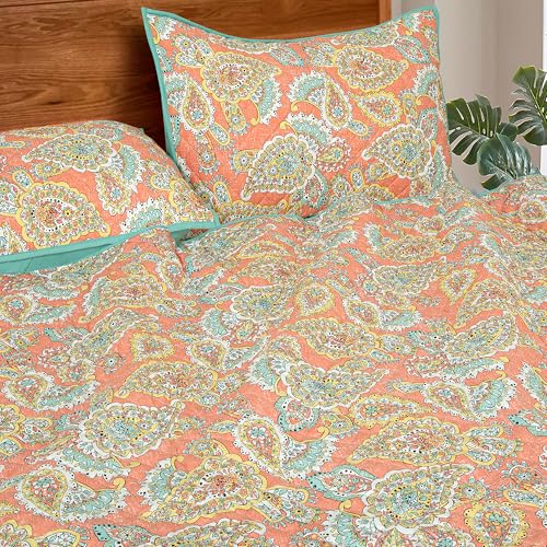 Image of ROYALE LINENS Twin Size 2 pc Quilt Set - Soft Lightweight 100% Microfiber Quilted Set - Printed Bedspread - Quilted Blanket Thin Comforter - Bedding Coverlets for All Seasons (Multi, 1 Quilt- 1 Sham)