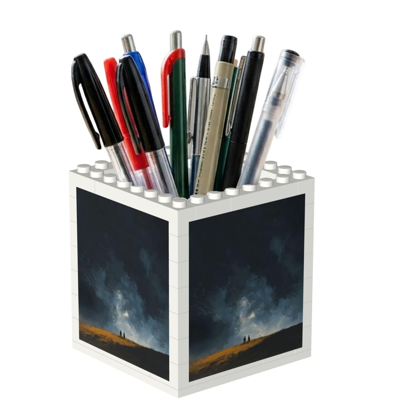 ESNAIUVCD Storm Print Building Block Pen Holder - Pencil Holder For Desk/Classroom,Desk Accessories, Multifunctional Office Supplies Pen Organizer Pencil Cups(2pcs)