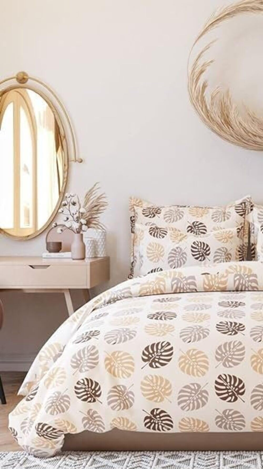 TIB Glace Cotton Floral Duvet Cover Single Bed With Zipper | 140 GSM, 60x90, Leaf Beige | Quilt Cover, Blanket Cover-image-43
