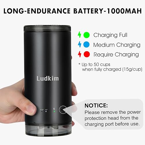 Miniatura 4 de Molinillo de café eléctrico, 80 ajustes precisos recargable, inalámbrico, molinillo cónico de acero inoxidable para expreso, goteo, prensa francesa,