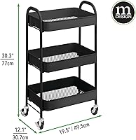 Vista 6 de mDesign Carritos de almacenamiento de metal con ruedas de 3 niveles, carrito organizador para baño, cocina, lavandería, oficina y habitaciones