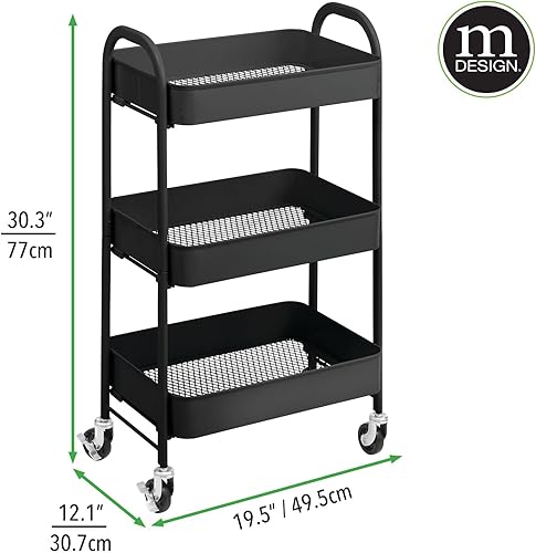 Miniatura 6 de mDesign Carritos de almacenamiento de metal con ruedas de 3 niveles, carrito organizador para baño, cocina, lavandería, oficina y habitaciones de