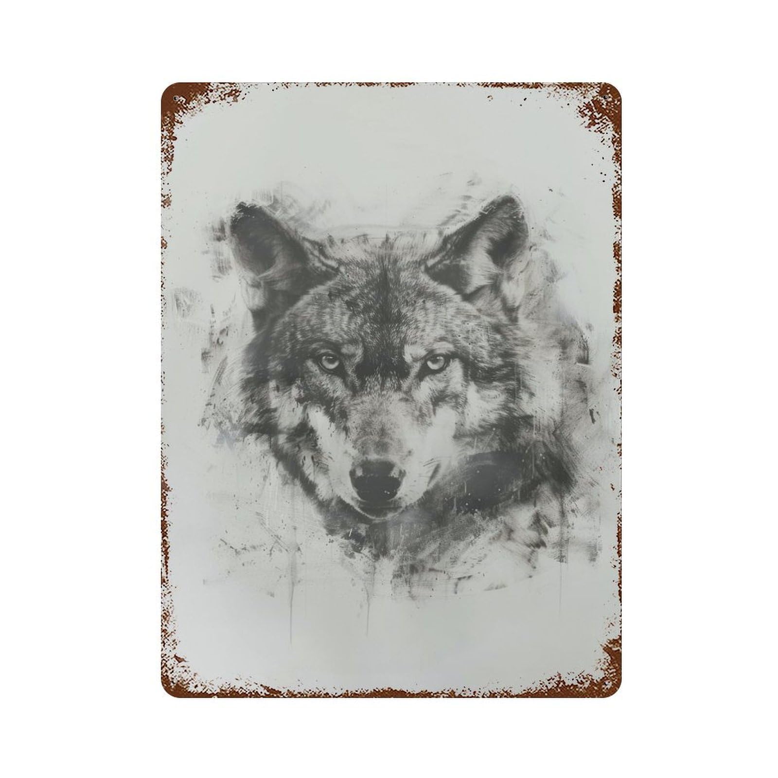 Wolf in Charcoal Rust Effect Tin Sign 15.7"x11.8", Industrial Home Decor for Garage, Bar And Workshop Decor