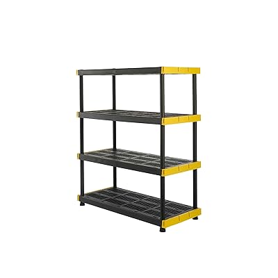 BLACK & YELLOW, 4-Tier Heavy Duty Plastic Storage Shelving Unit, 200lbs/shelf (55"H x 48"W x 20"D), for Indoor/Outdoor Organization, Modular Rack