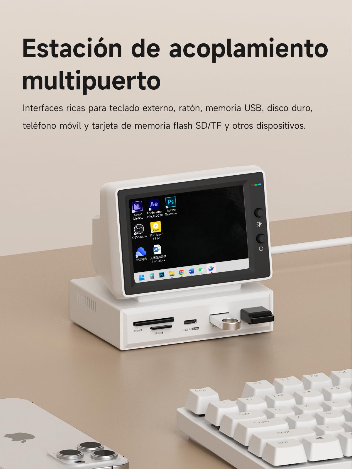 Hagibis Mini Pantalla PC Monitor Secundario USB C Hub AIDA64 IPS | Pantalla IPS clara para monitorizar tu PC. Incluye hub USB integrado para conectar dispositivos en tu escritorio.