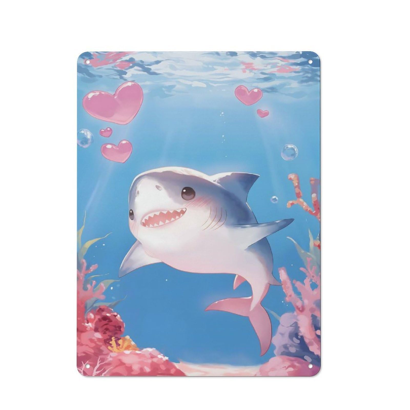 Junmoney Cute Shark In Live Underwater Rustic Metal Wall Sign 40X30cm For Kitchen Or Home Bar, Suited To Home Bar Enthusiasts