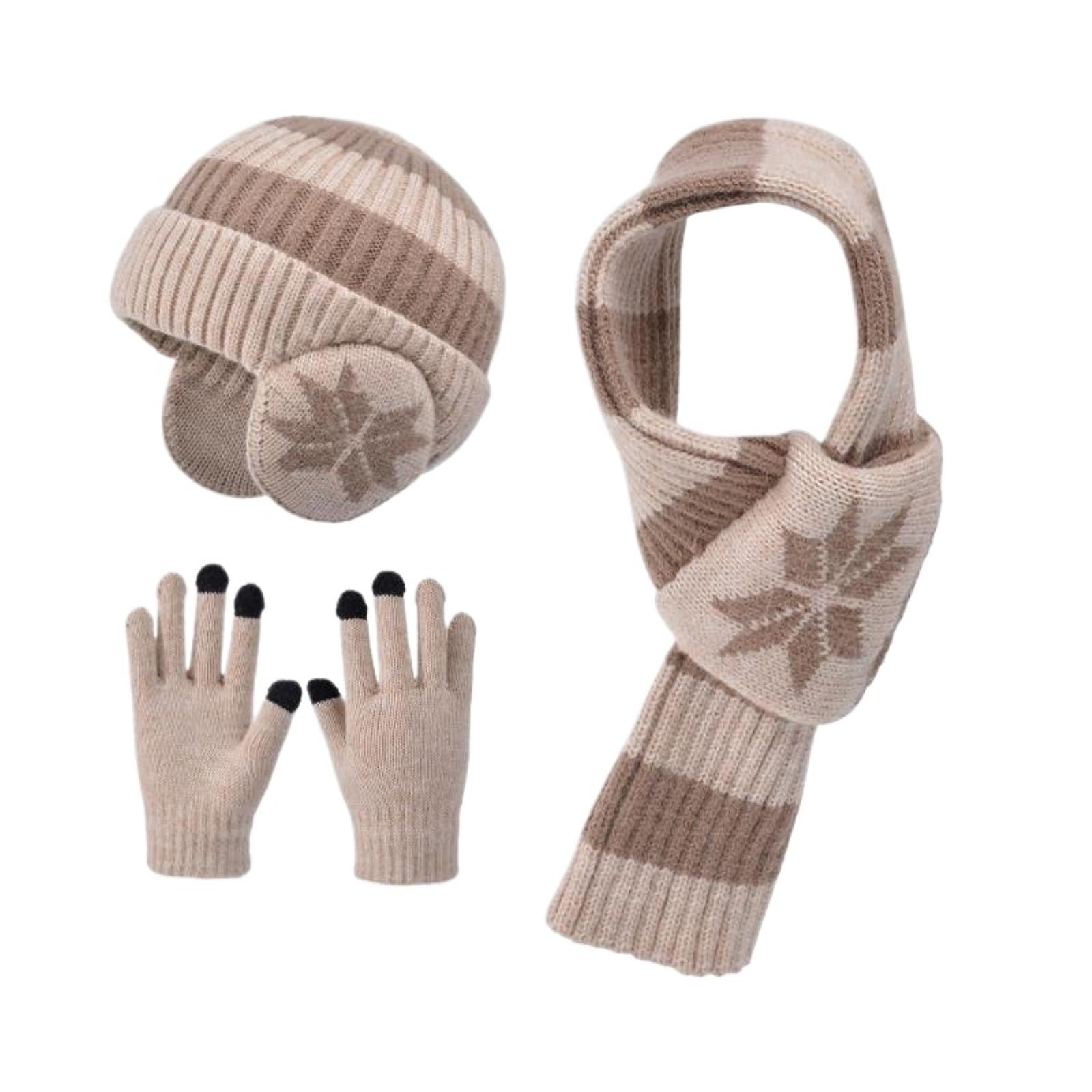 Czapka szalik rękawiczki Zimowy, Ciepły, Dzianinowy Komplet Sportowy Z Czapką, Rękawiczkami I Szalikiem Zestaw(Beige)