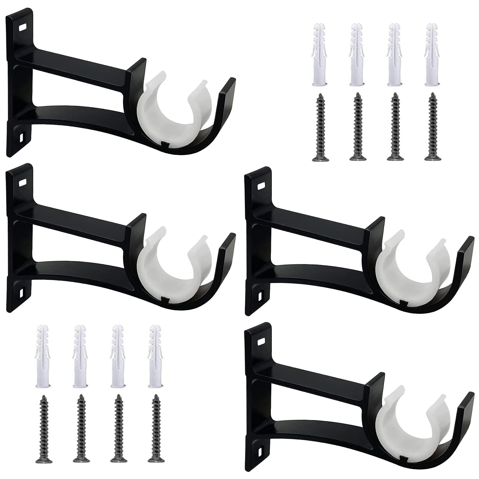 Staffe per aste per tende, 2,5 cm, colore nero, resistenti, in metallo, per aste per tende da parete, supporto per aste per tende da 25-30 mm, set da 4
