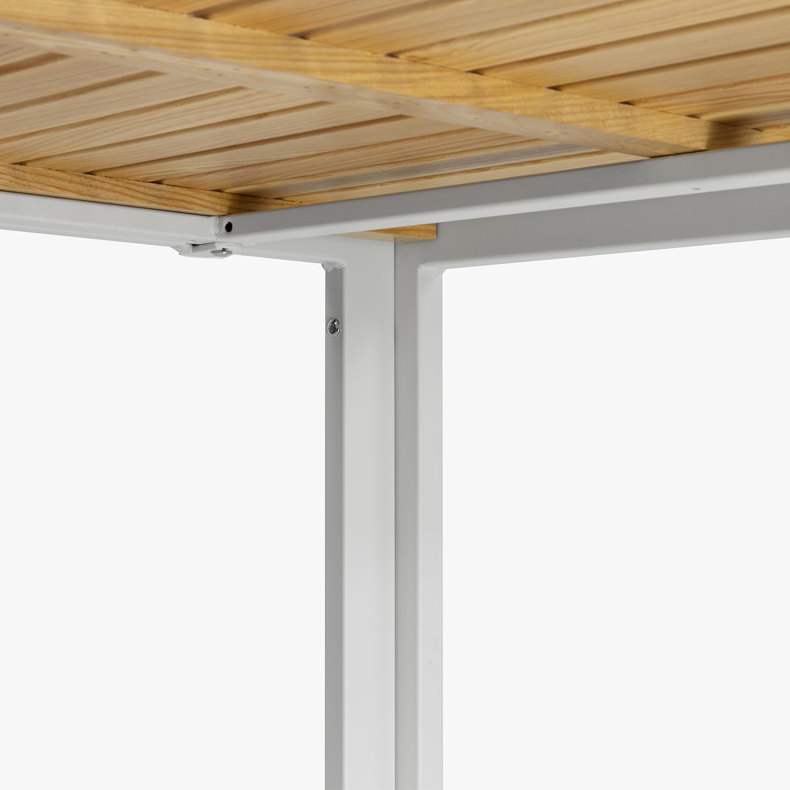 Mesa exterior Jaida para terraza 120x70 madera fresno y acero - Mesa jardín moderna robusta elegante - Mesa de terraza exterior para patio, balcón, comedor, jardín - Tablero de Listones (Blanco)