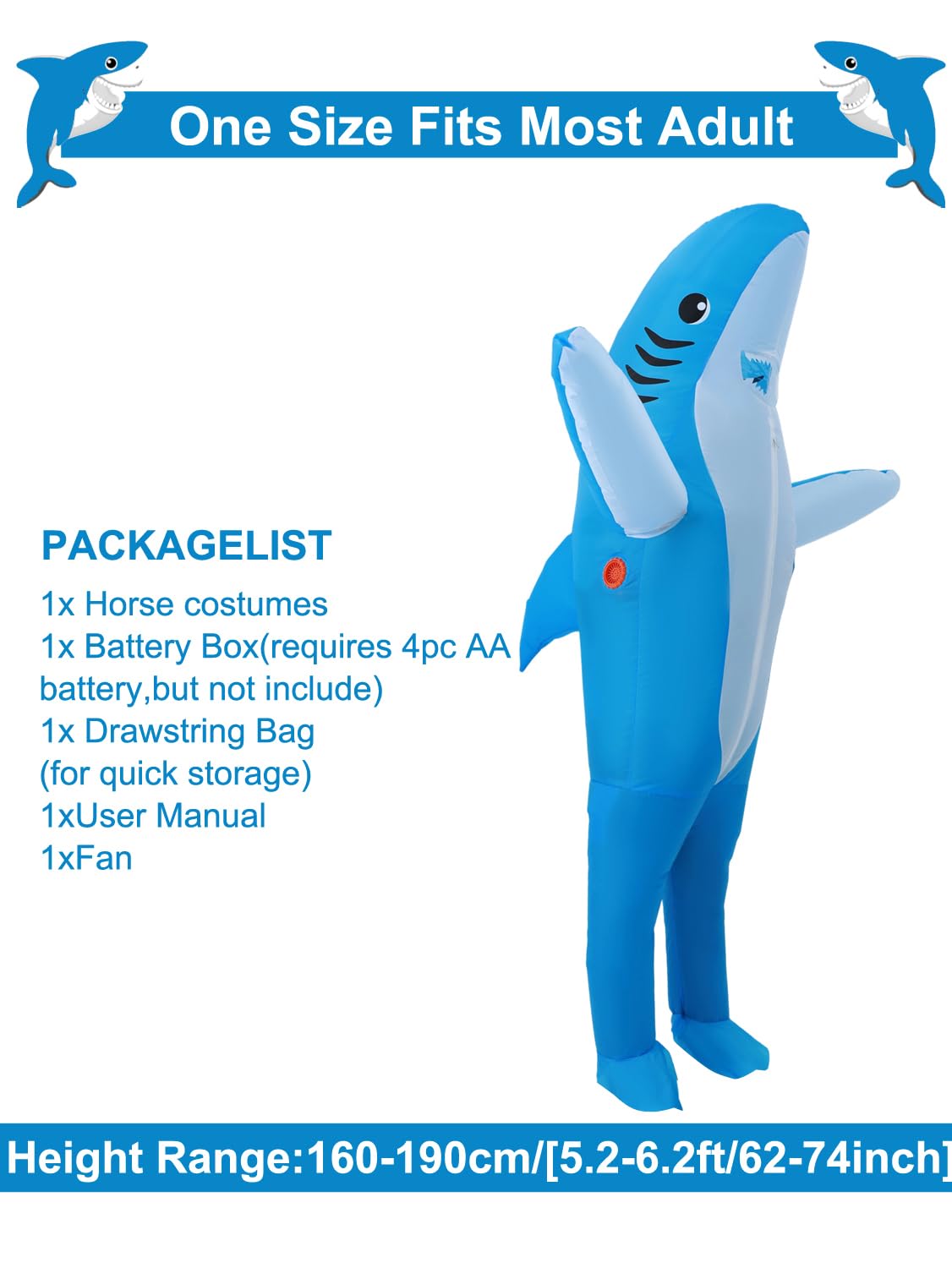 Costume de requin gonflable pour adulte - Costume de requin complet pour Halloween, carnaval, Noël et événements - Costume de requin gonflable