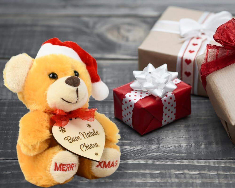 Orsetto di Peluche Natalizio Personalizzabile con Nome e Dedica - Ideale per Bambini e Fidanzati - Idea Regalo Natale per Lei e per Lui - Originale e Personalizzata