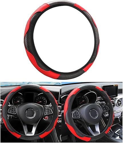 Funda universal de microfibra para volante de automóvil, de piel sintética, elástica, 15 pulgadas, costuras de color, antideslizante, protector de