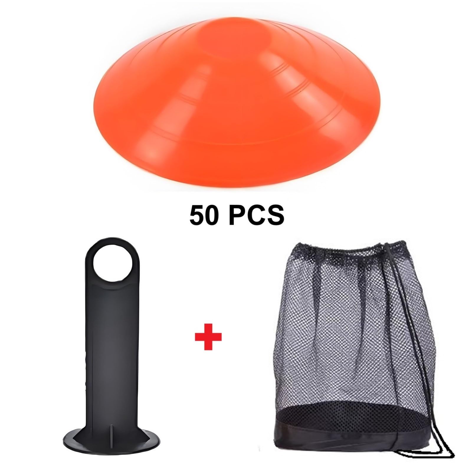 ANSLYQA Conos de fútbol (juego de 50), cono de disco de entrenamiento de agilidad con bolsa de transporte y soporte para marcadores de cono de campo de fútbol, baloncesto, deportes, campo