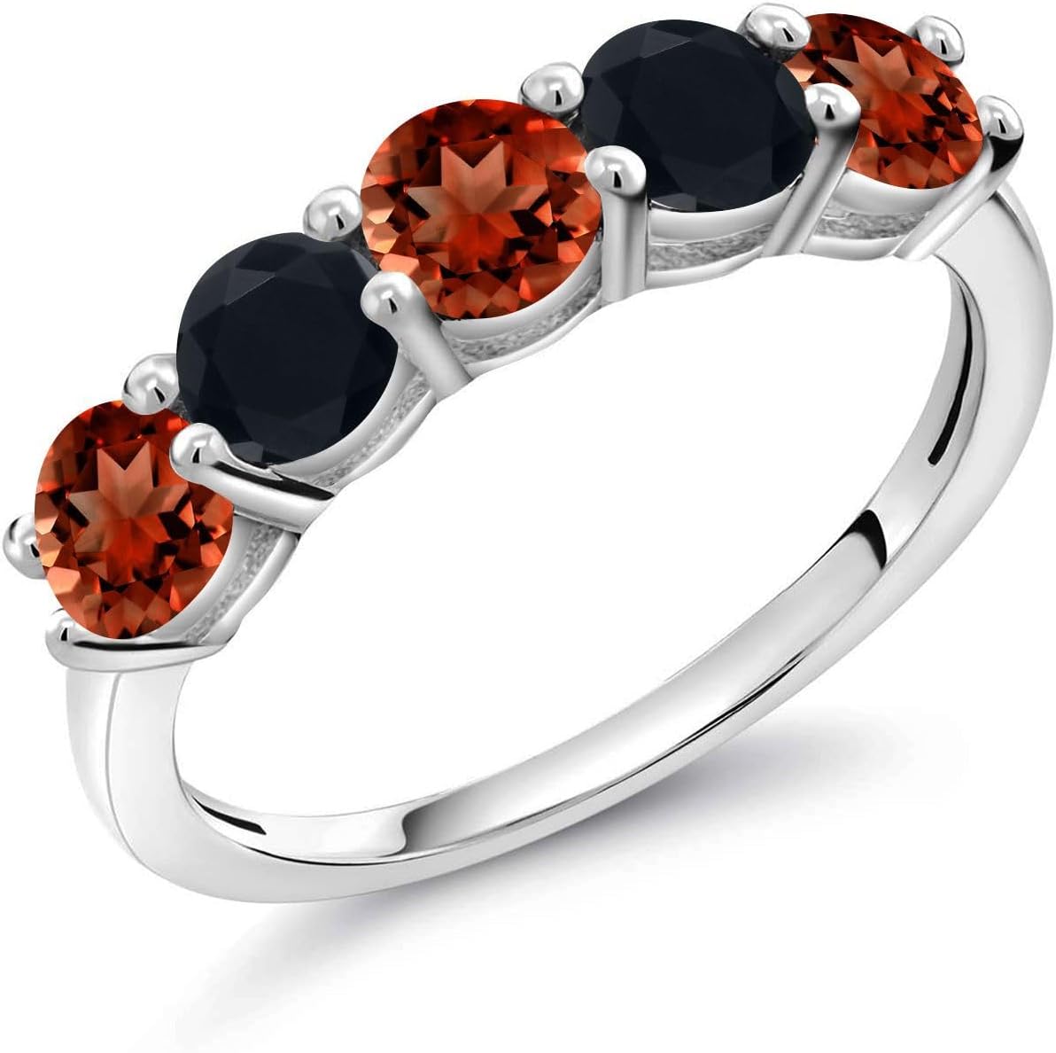 Gem Stone King 925 Sterling Silver Red Garnet and Black Onyx Wedding Band Ring For Women | 0.86 Cttw | Round 3.5MM, Gemstone Birthstone | Wedding Engagement Anniversary Promise Ring For Women