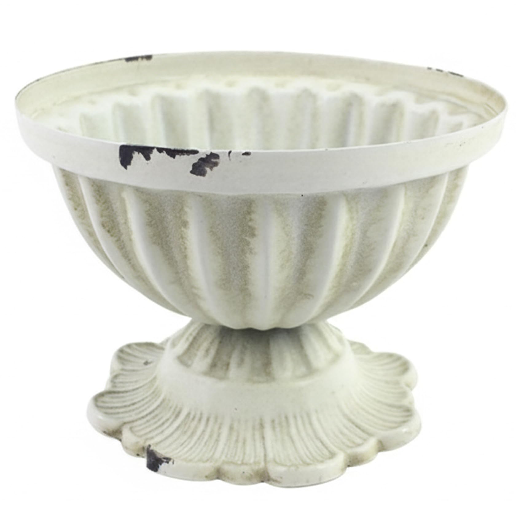 DAGLLGEW Urn Planter with Rustic Patina Finish - Small Pedestal Planter for Indoor & Outdoor Decor, White Metal Vintage Flower Pot for Flowers, Centerpieces, and Photo Props (4.53x3.35 Inch) Pedestal