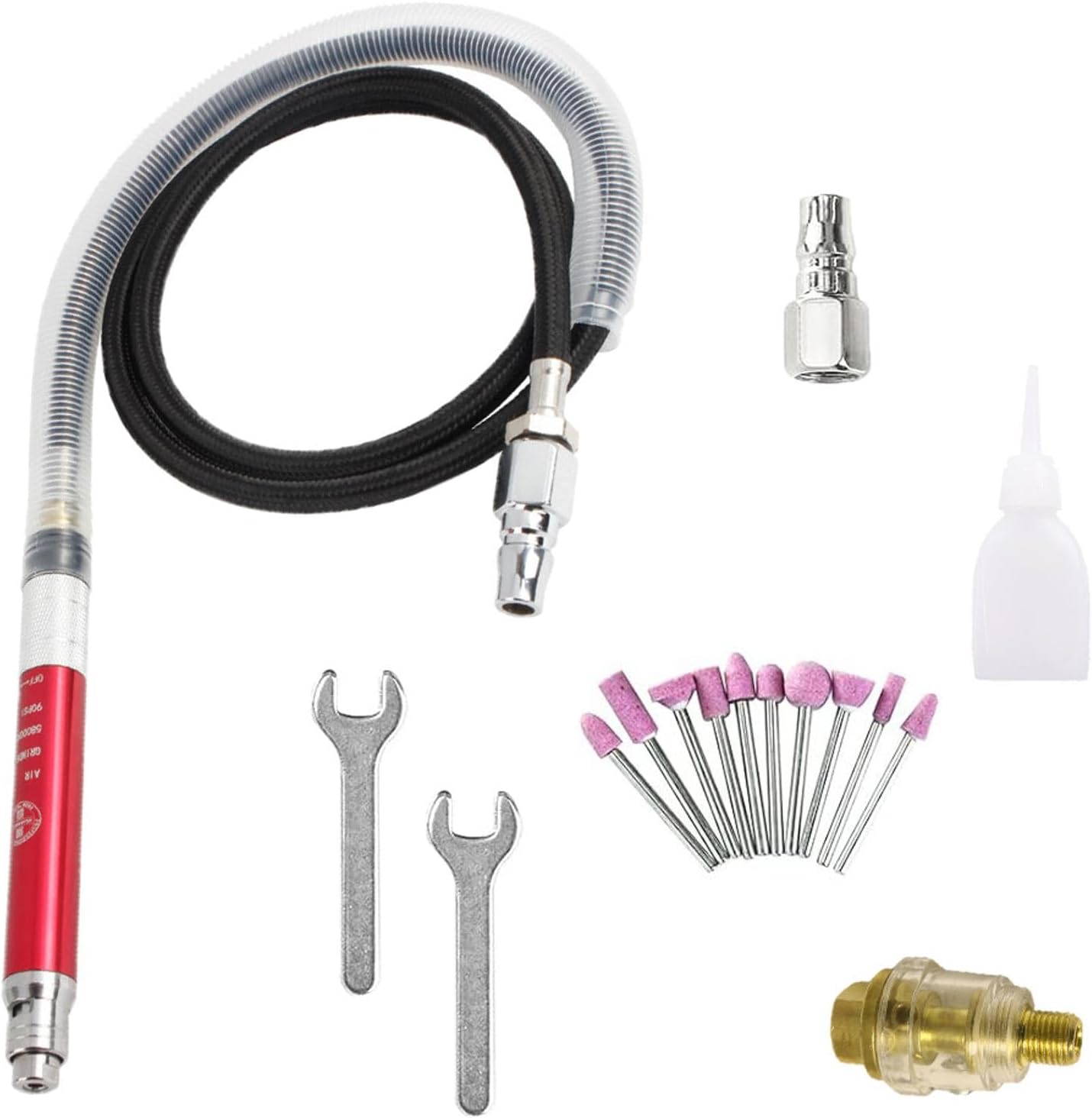 SEIWEI 1/4" Air Micro Pencil Die Grinder Kit Pneumatic Engraving Pen 58000RPM Grinding Lightweight Compact Tool with Wrench and Connector, Grinding Stone Bits