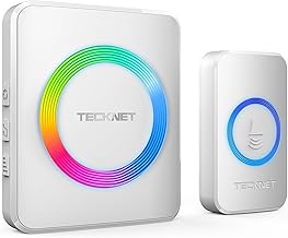 TECKNET Wireless Doorbell, IP65 Waterproof Wall Plug-in Door Bells Wireless Cordless Chime Kit with 1,300feet / 400m Range, 60 Chimes, 5-Level Volume & RGB Light, Plug in Doorbell Best for Home