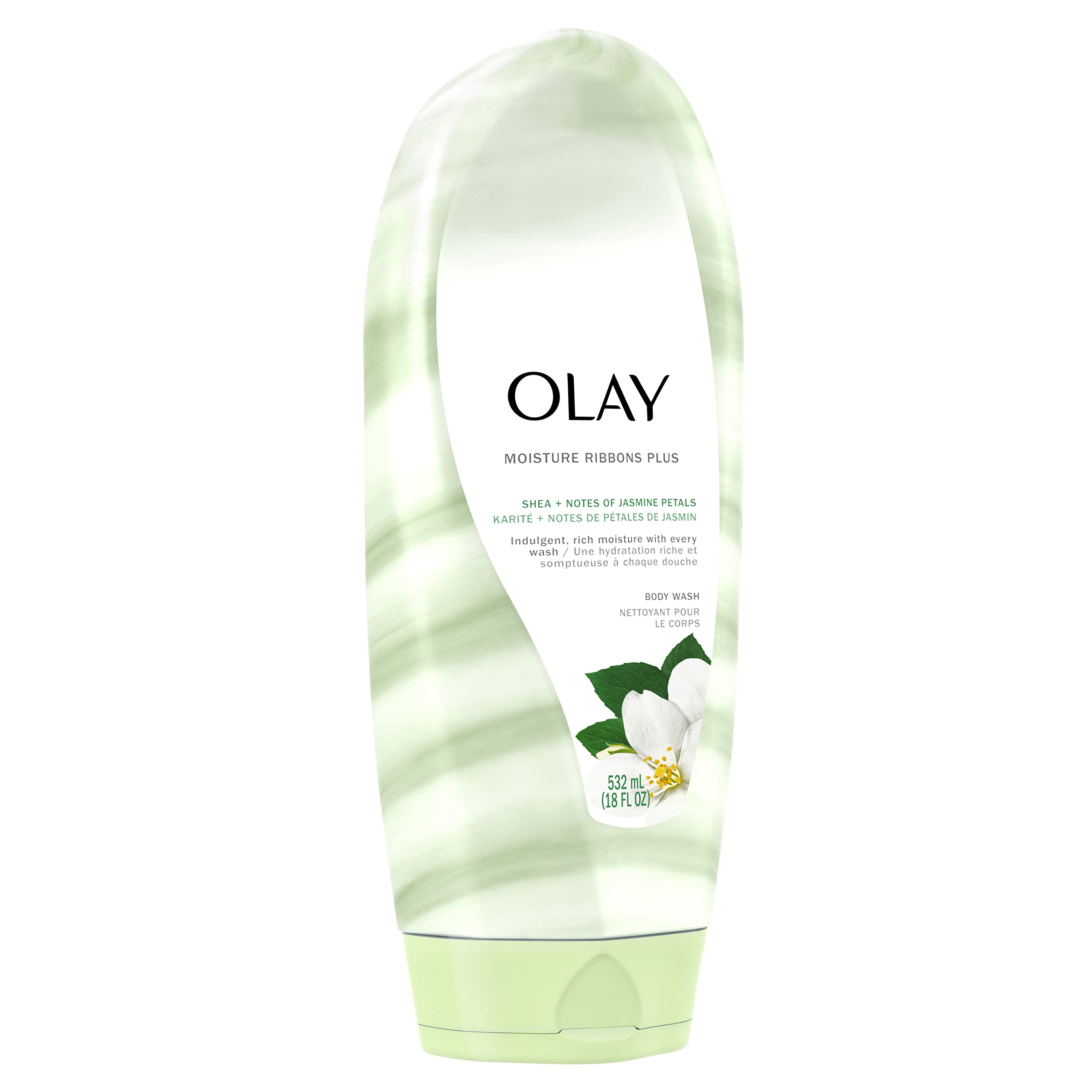 OlayMoisture Ribbons Body Wash with Shea and Notes of Jasmine Petals, 18 fl oz, Pack of 4