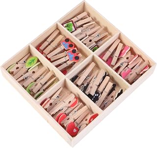 42 Pcs Grid Wooden Clothespin Set Craft Clips for Party Decoration | Wood Material, Floral Pattern Style, Spray Painted Option, Hanging Crafts Use, Office Decorations, Holiday Items