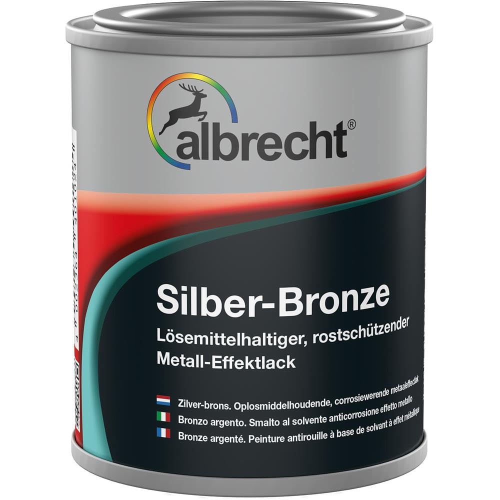 Albrecht Silber-Bronze Metallschutzlack 2,5 L | Effektlack mit Silber-Metalloptik | Hitzebeständig bis 400 °C | Rostschutz für Innen & Außen | Lösemittelhaltig