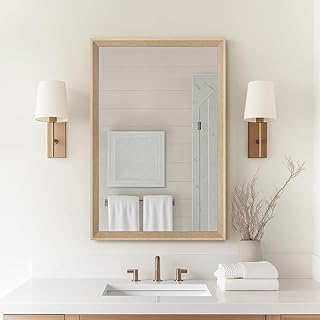 Oak Wood Effect Framed Wall Mirror, 20x30 Rectangle Mirror, 1/8