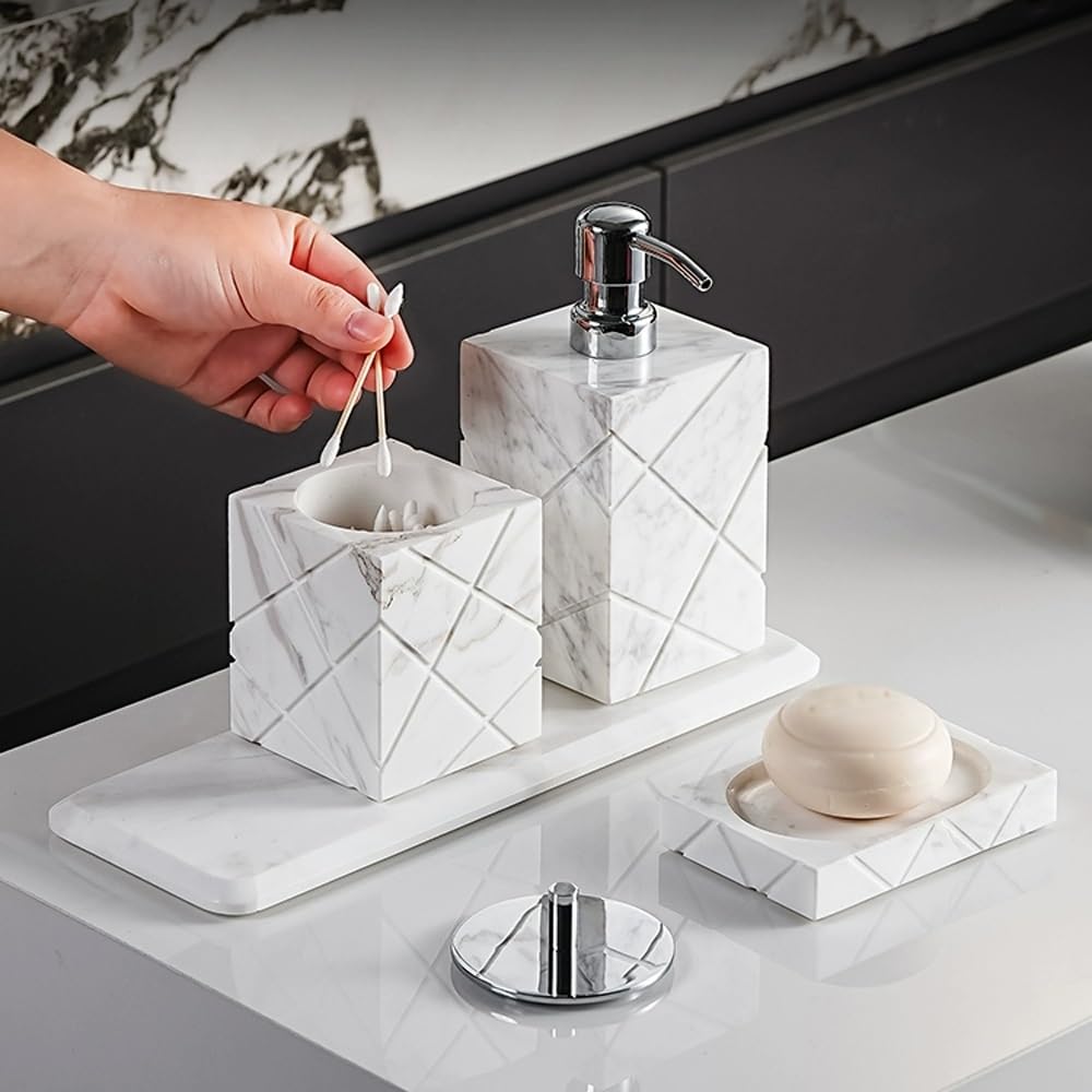 Seifenspender-Set mit rostfreier Pumpe, nachfüllbarer Flüssigseifenspender in Marmoroptik for Handseife, Seife und Lotion(Black)