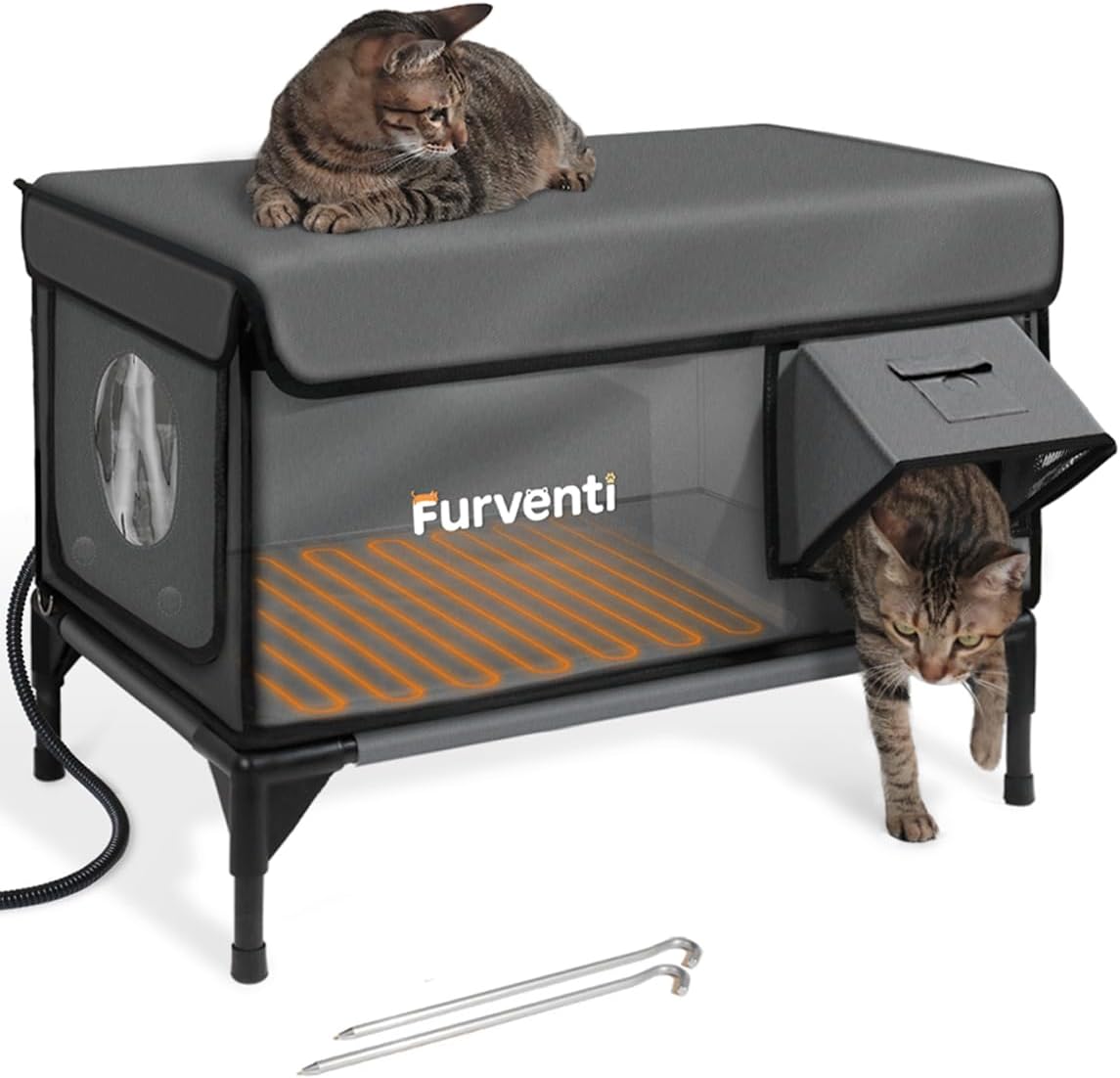 Outdoor Heated Cat House in Winter,Extremely Insulated & Weatherproof,Elevated Feral Cat Shelter with Waterproof Eaves & Escape Door for Outside Stray Barn Cat (Dark Grey,L) 25.6"L x 16.5"W x 18.5"H Dark Grey