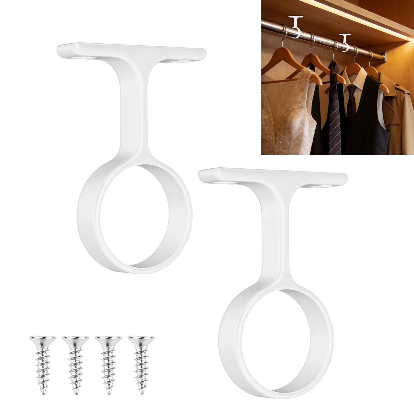 4pcs Wardrobe Rail Middle Mounting Support for 1-5/16" Round Closet Rod