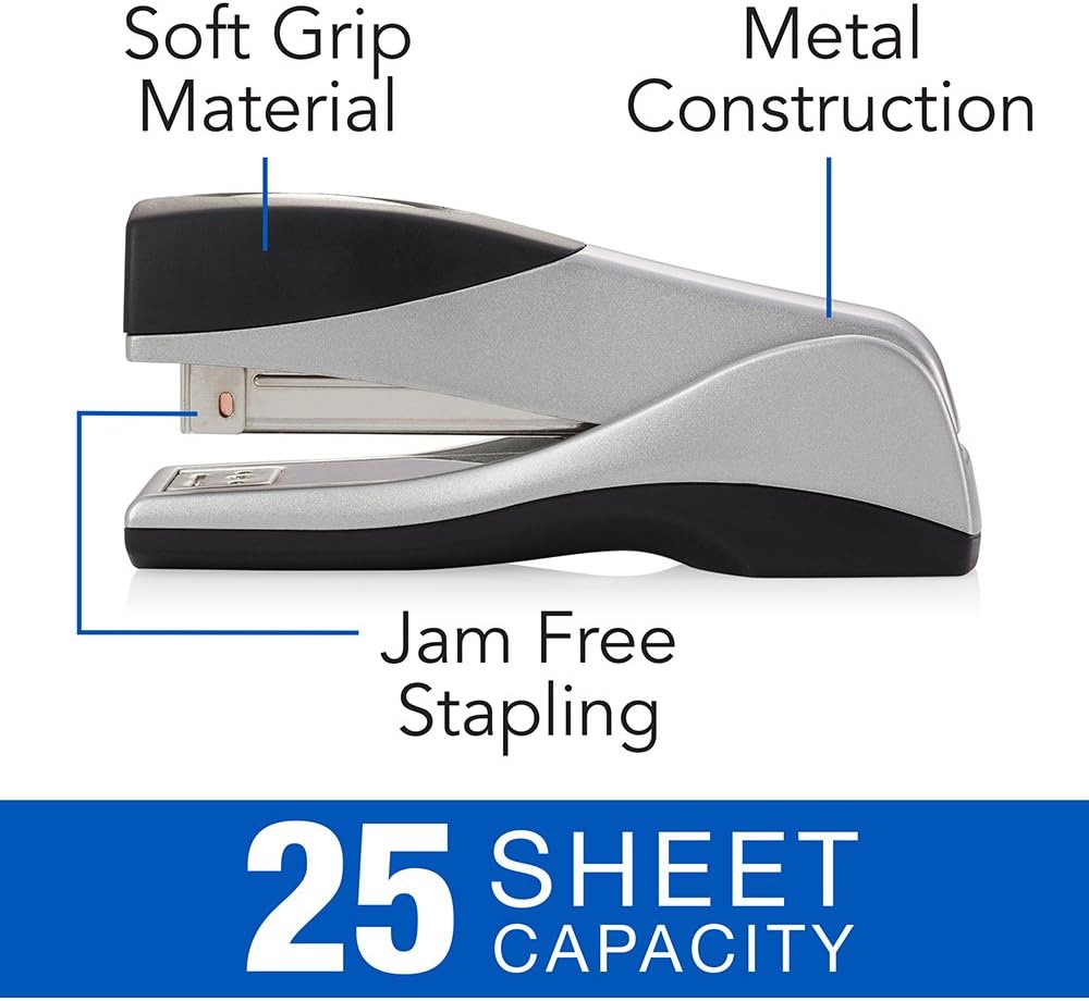 Swingline Stapler, Optima Grip Compact Desktop Stapler, 25 Sheet Capacity, Jam Free, Silver (87816) (S7087816B) : Desk Staplers : Office Products